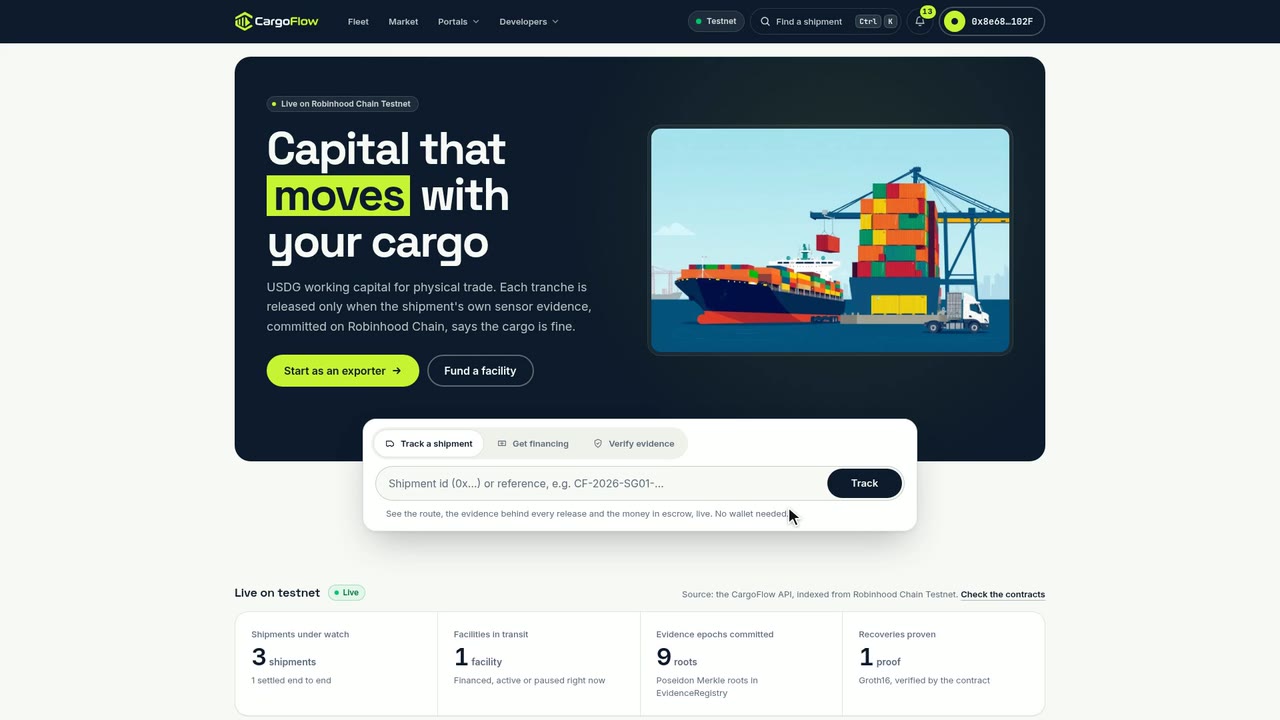 CargoFlow landing page: Capital that moves with your cargo